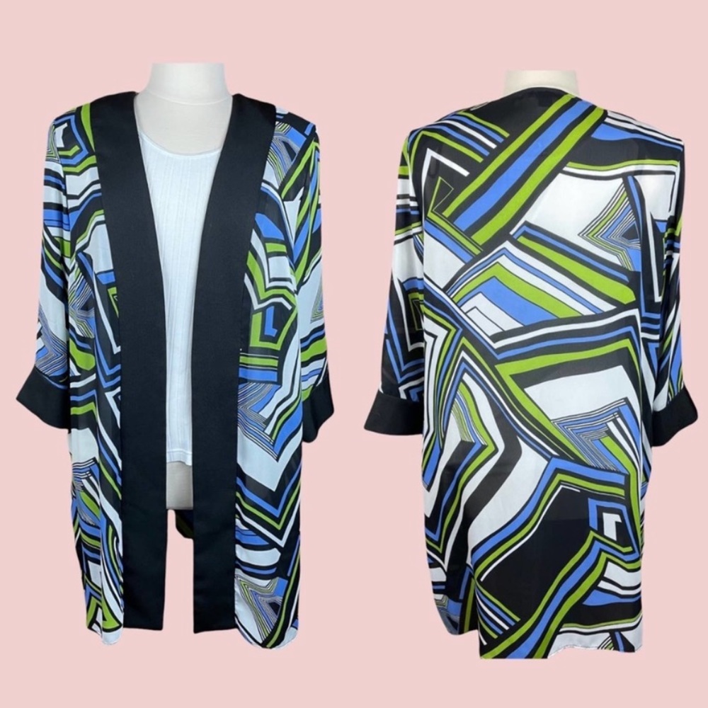 DANA KAY Retro Geo Print Longline Open Front Kimono Shawl Plus Size 20W Festival